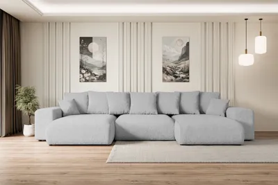 Produktbild von ALTDECOR Ecksofa mit Schlaffunktion und Bettkasten Corner Sofa Eckcouch Couch U-Form universal, links/rechts angeordnet Schlafcouch Ausziehbar Wohnlandschaft  ESKAR-U -364x176x72 cm Hellgrau