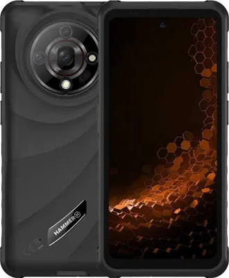 A black smartphone is shown from the back and front, with the screen displaying a honeycomb pattern.