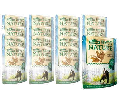 Produktbild von Dehner Best Nature Katzenfutter, Nassfutter, für ausgewachsene Katzen, Wildkaninchen / Huhn / Amarant, 16 x 85 g Beutel (1.36 kg)