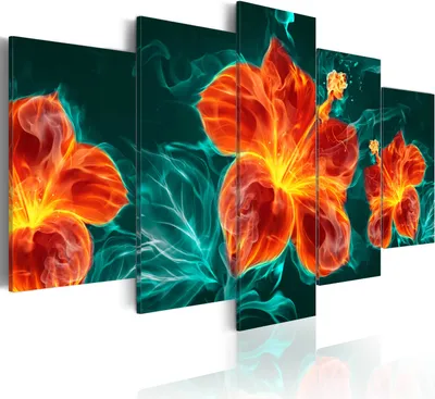 Produktbild von Leinwandbilder 200x100 cm b-A-0227-b-p Vlies Leinwandbild 5 tlg Kunstdruck modern Wandbilder XXL Wanddekoration Design Wand Bild ABSTRAKT BLUMEN FEUER FLAMME