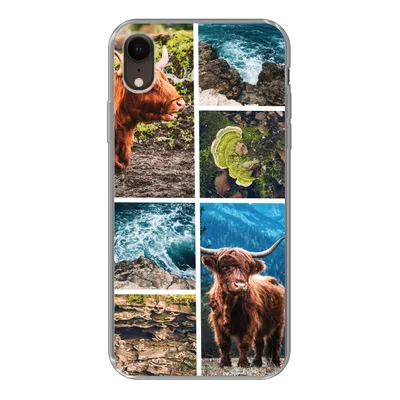 Produktbild von MuchoWow® Handyhülle Schutzhülle Hülle für iPhone XR Schottische Highlander - Natur - Collage Silikon Softcase Handy Hülle - Schutzdeckel