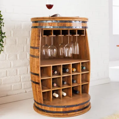 Obrázek produktu pro Vintage stojan na víno BODEGA 91 cm z přírodního mangového dřeva, barová skříňka na 15 lahví