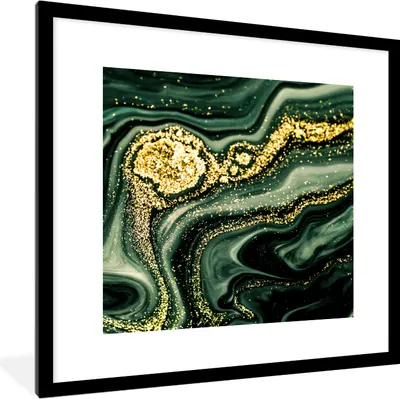 Produktbild von MuchoWow® Gerahmtes Poster Marmor - Gold - Glitter - Grün - Marmoroptik - Luxus 40x40 cm - Poster mit Schwarzem Bilderrahmen Wandposter Rahmen Foto Bilder - Poster - Plakat im Rahmen
