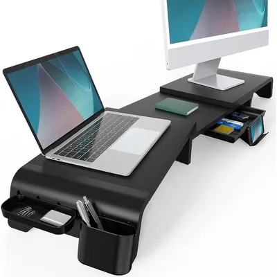 Produktbild von Doppelmonitorständer Monitorerhöhung Schreibtischorganizer - 107 cm - Höhe 89 mm - Verstellbare Länge und Neigung