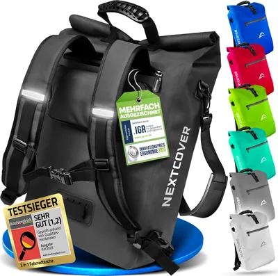 Produktbild von NEU 3in1 Fahrradtasche für Gepäckträger [PVC frei] - Gepäckträgertasche, Fahrradtasche Rucksack und Umhängetasche 25L I Fahrrad Tasche wasserdicht