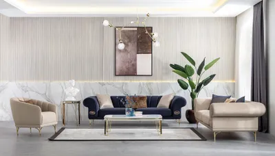 Produktbild von Blau-Beiges Sofagarnitur Luxus 3+3+1 Sitzer Design Couch Wohnzimmer