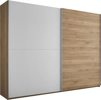 Produktbild von Schwebetürenschrank >Mesio< in Mauvella Oak Nachbildung / Weiß - 270x210x60cm (BxHxT)