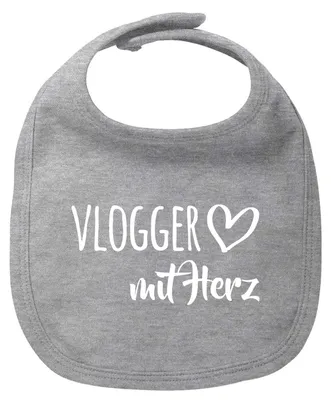 Produktbild von Huuraa Baby Lätzchen Vlogger mit Herz Heather Grey Klettverschluss  Baumwolle Latz Geschenkidee