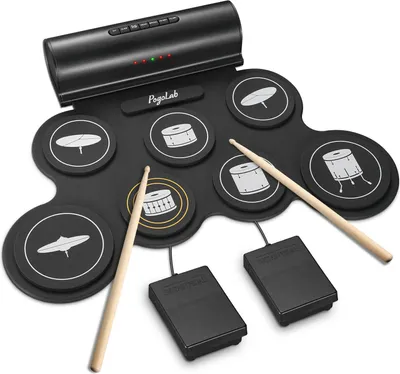 Produktbild von POGOLAB Elektronisches Schlagzeug 7 Pads Tragbare Roll-Up Drumsticks Fußpedale