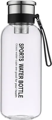 Produktbild von Wasserflasche aus Borosilikatglas mit weiter Öffnung, BPA-frei, lebensmittelecht, hitzebeständig, auslaufsicher, Trinkkessel, Wasserbehälter mit Deckel