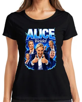 Productafbeelding van Alice Weidel, AfD, Duitsland, Patriot, Politiek, Statement, Sarcasme, Dames T-shirt, Zwart, Maat S