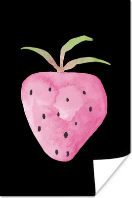 Produktbild von MuchoWow® Poster Erdbeere - Aquarell - Rosa - Schwarz 60x90 cm - Wanddekoration
