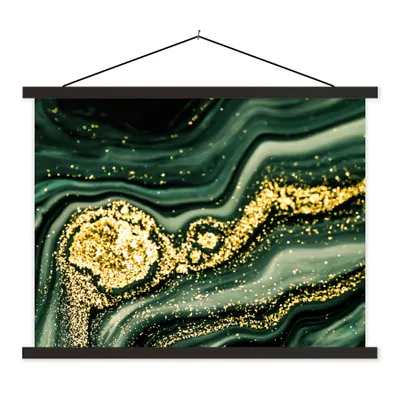 Produktbild von MuchoWow® Textilposter Marmor - Gold - Glitter - Grün - Marmoroptik - Luxus 150x113 cm mit holzfarbenen Rahmen - Poster