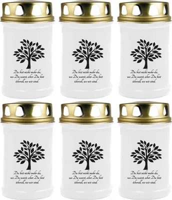 Produktbild von Grabkerze Weiß 6er Pack, Brenndauer: 48 Stunden ( je Kerze ), Motiv: Baum