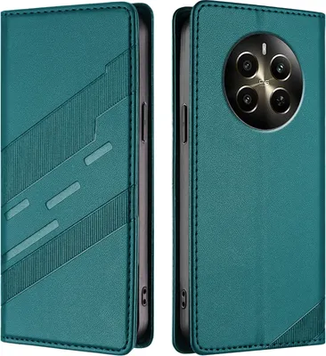 Produktbild von Hülle für Realme 12+, Kunstleder Brieftaschen Handyhülle mit Kartenfach und Standfunktion Grün