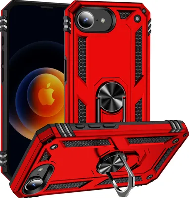 Produktbild von Schutzhülle für iPhone 16e/iPhone 17e, Dual Layer Robust Militäre Fallschutz Hülle mit Ringhalterung Ständer Rot