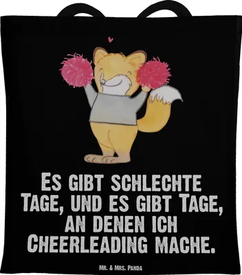 Produktbild von Mr. & Mrs. Panda Beutel Fuchs Cheerleader - Schwarz - Geschenk, Turniere, Jutebeutel, Turnen, Tasche, Tote Bag, Cheerleading, Turn Club, Stoffbeutel, Alltagstasche