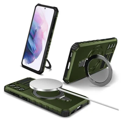 Obrázek produktu pro Pouzdro pro Samsung Galaxy S21+ / S21 Plus 5G magnetické s MagSafe, držák prstenu, stojánek, dvouvrstvé ochranné pouzdro zelené