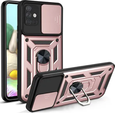 Produktbild von Galaxy A71 4G Hülle mit 360° Drehbarer Magnetische Ring Ständer Halter Dia Kameraschutz TPU Bumper Silikon Schutzhülle für Samsung Galaxy A71 4G Rosa