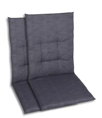 Two gray chair cushions are shown against a white background.
