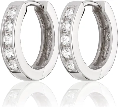Produktbild von Paar Ø 14mm 925 Sterling Silber Klappcreolen Zirkonia weiß Ohrringe rhodiniert