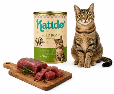 Productafbeelding van KATIDO Wildzwijn - natvoer voor katten - 400g, AI-gegenereerde afbeelding