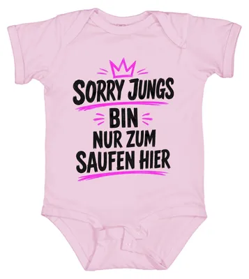 Productafbeelding van Sorry jongens, ik ben hier alleen om te drinken. Krone Party, statement shirt, sarcasme. Baby body, roze, maat 12/18