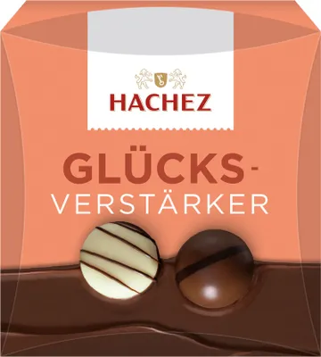 Produktbild von Hachez Glücksverstärker vier kleine Schokoladenpralinen Packung 40g
