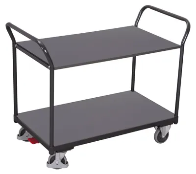 Produktbild von VARIOfit Tischwagen mit 2 gebogenen Schiebegriffen und 2 Ladeflächen 850x500mm Anthrazitgrau RAL 7016