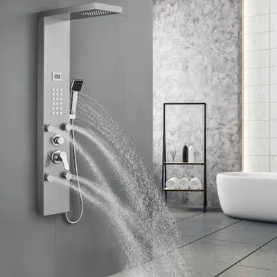 Produktbild von Auralum Edelstahl Duschpaneel 3 Funktionen Duschsäulen Regendusche Duscharmatur Duschset mit Wassertemperaturanzeige