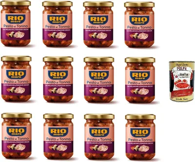 Produktbild von Rio mare-Pesto al Tonno con melanzane e pomodori secchi Thunfischpesto mit Auberginen und getrockneten Tomaten 12 x 130gr + Italian Gourmet polpa 400g