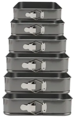 Immagine prodotto di Set di 6 stampi per torte, quadrati, con rivestimento antiaderente, antiscivolo, con fondo removibile, dimensioni da 17,8 a 27,9 cm