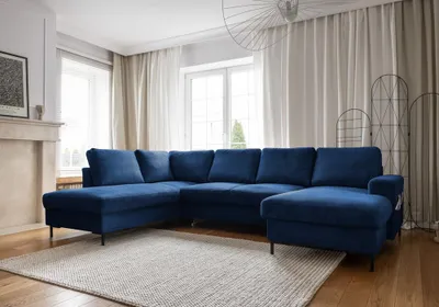Produktbild von MIUFORM Lofty Lilly - Ecksofa mit Bettfunktion und Bettkasten U-FORM LINKS - 303 x 197 cm - Marineblau - Sofa Schlafsofa Couch