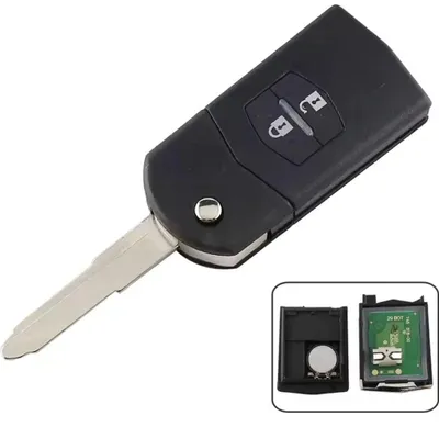 Obrázok produktu pre Kompletný automobilový kľúč s diaľkovým ovládaním Techstar kompatibilný s Mazda 2, 3, 6, CX-7, CX-9, RX-8, 2 tlačidlá, 433 MHz, čip 4D63, vrátane čepele