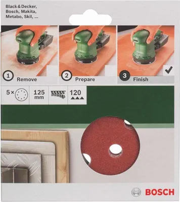 Produktbild von Bosch 5 tlg. Schleifblatt Set Ø 125 mm, Körnung P 120  Zubehör Exzenterschleifer