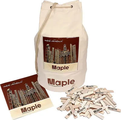 Produktbild von Maple 600 Holzbausteine mit Seesack Natur Bausteine Bauklötze Holzplättchen rechteckig im Stoffbeutel