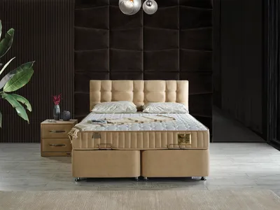 Produktbild von Schlafzimmer-Set "Alina" – Bett mit Bettkasten und Matratze, Nachttisch-Braun