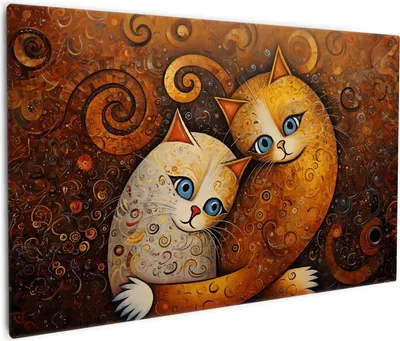 Produktbild von Wallario Premium Leinwandbild Malerisches Katzenduo in Größe 60 x 90 cm