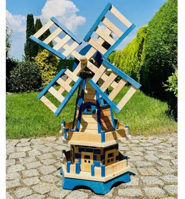 Immagine prodotto di Mulino a vento da giardino in legno, realizzato a mano, con due piani