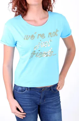 Produktbild von Madonna T-Shirt Damen "ZAIN" Rundhals Pailleten Aufdruck Short Cut Shirt MF-406974 Türkis M