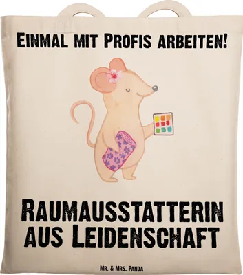Produktbild von Mr. & Mrs. Panda dokumententasche Raumausstatterin Leidenschaft - Transparent - Geschenk, tasche baumwolle, Tote Bag, Shopping, Schultasche, Laptoptasche