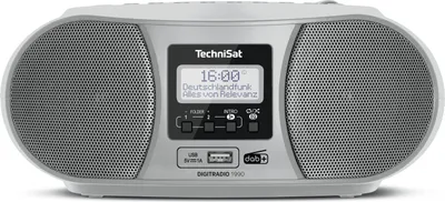 A silver and black TechniSat DIGITRADIO 1990 stereo boombox is shown against a white background.