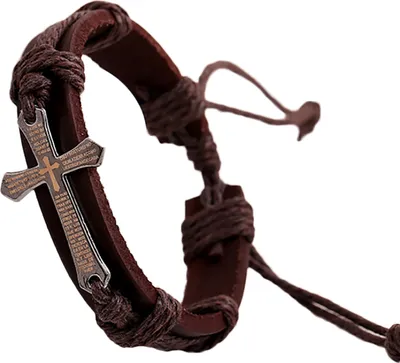 Produktbild von Retro Punk Kunstleder Seil Legierung Kreuz Bibel Schriften Männer verstellbares Armband-Braun