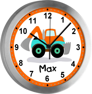Produktbild von Kinderzimmer Funkwanduhr, Funkuhr Wanduhr Kinder, Bagger 25 cm