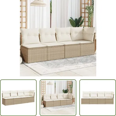 Produktbild von The Living Store Gartensofa mit Kissen 4-Sitzer Beige Poly Rattan