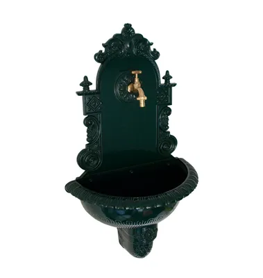 Produktbild von Wandbrunnen Antik-Look aus Aluguss in Dunkelgrün mit Wasserkran