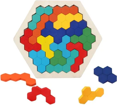 Produktbild von Hexagonale Holzpuzzle, Lernspielzeug, für Kinder 3-6 Jahre, Kreative Entwicklung, Hand-Augen-Koordination