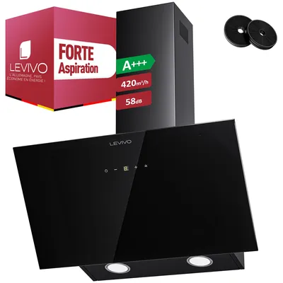 Produktbild von LEVIVO A+++ Kopffreie Dunstabzugshaube 60cm Umluft & Abluft mit 420 m³/h Luftleistung, Abzugshaube mit 2 Aktivkohlefiltern, 1 Fettfilter, 3 Stufen