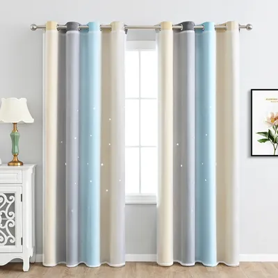 Produktbild von 2 Stück Sterne Vorhänge Kinder Vorhänge Doppelschicht Sterne Vorhänge Für Kinder Mädchen Schlafzimmer Gradient Tülle Fenstervorhänge,B 100* L 130cm,Beige