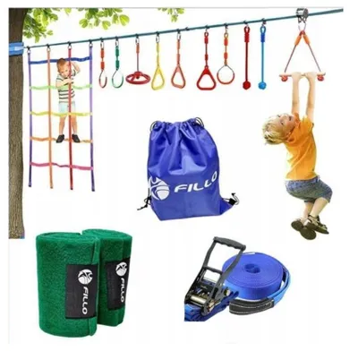 Zdjęcie produktu dla Park Linowy Przenośny 15M Tor Przeszkód Ninja Dla Dzieci Ogrodowy